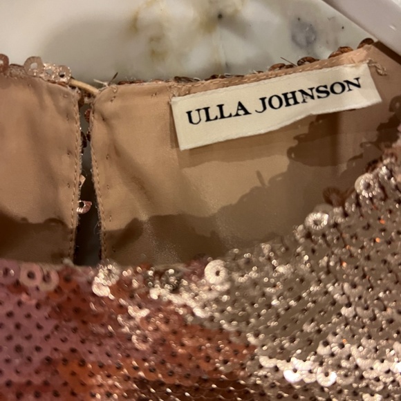 ULLA JOHNSON BLUSH PINK/GOLD SEQUIN PUFF SLEEVE BLOUSE - Picture 4 of 7